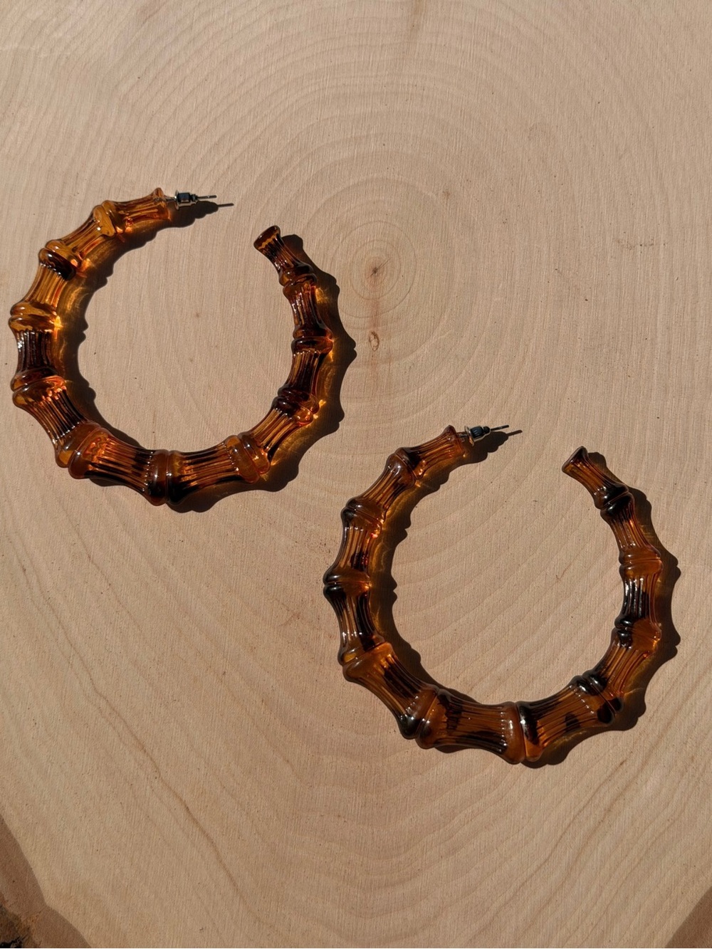 Amber Bamboo-Style Hoop Earrings - Women Jewelry